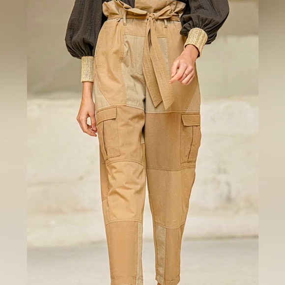 Mes Demoiselles x Anthropologie Paperbag Cargo 6/S Khaki Tan Belted High Rise - Picture 10 of 15